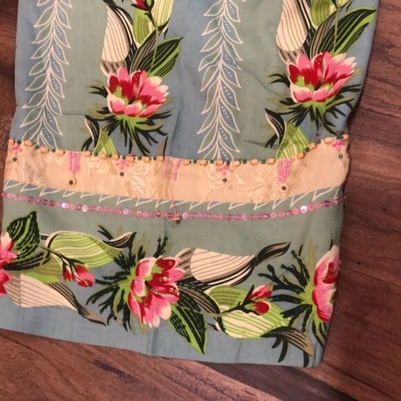 VNT 90’s tropical rayon capri palazzo beaded flowing lightweight summer pants - Picture 10 of 11